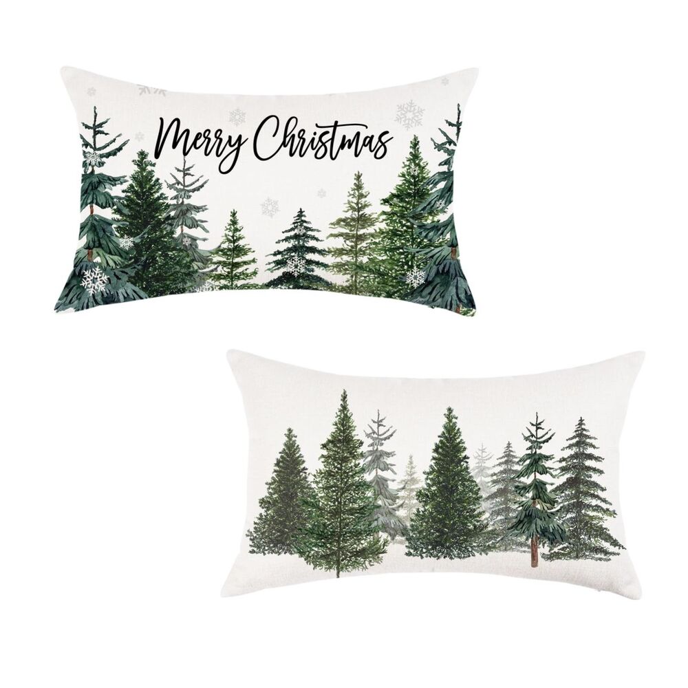 Christmas Tree Throw Pillow Covers 12X20 Inch Set of 2 Merry Christmas Snowflake